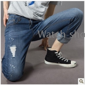free shipping Han2 ban3 cultivate one's morality leisure paint point male thick cowboy pants  