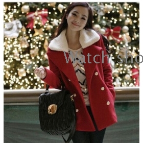 free shipping The new female han2 ban3 lambs wool red double breasted coat      