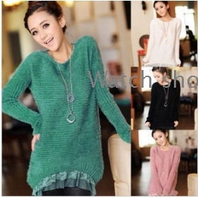 free shipping Female round collar  long sleeve thick sweater coat      