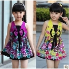 free shipping Chun xia hold female children's clothing emulation silk printing big bowknot vest dress 5330