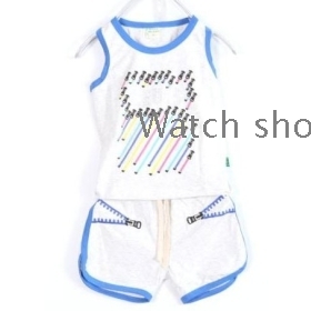  free shipping The new children's wear two pieces (sleeveless T-shirt and shorts) suit       