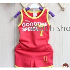  free shipping Summer wear cotton vest children's clothing (sleeveless T-shirt and shorts) suit    