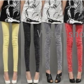 free shipping Female thick candy colour  cowboy snowflakes tie-dyed elastic bottom pants         