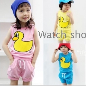 Children's wear sleeveless summer of yellow ducks (T-shirt and shorts) suit 4272       