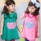free shipping Summer of girls outfit stripe  ruffle falbala dress        