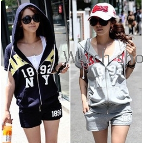 free shipping New short sleeve cap cardigan pure cotton with zipper clothing leisure suit who shorts