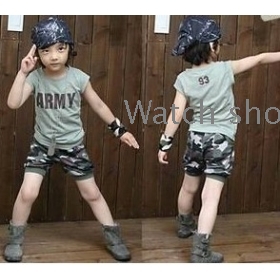 free shipping  The new children's wear short-sleeved summer wear camouflage T-shirt + shorts, sport suit         