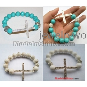 12pcs/lot turquoise bracelet Sideways Cross Bracelets With Mixed Side Ways diamond Balls free shipping
