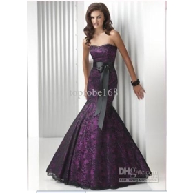 Mermaid Μαύρο / Φούξια Prom βραδιού Lace μπάλα φόρεμα φύλλου Στράπλες φόρεμα Quinceanera