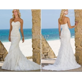 חתונת שמלות החוף מותאם אישית אלה חצוצרת בת ים אורגנזה שמלת Jobridal עשה סגנון