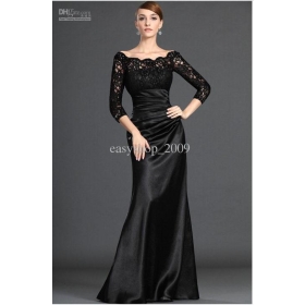 - Taille noire à manches longues robe de mariée robe de soirée / robe de robe personnalisée