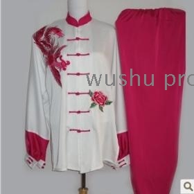 free shipping white phenix wushu clothes with red trousers