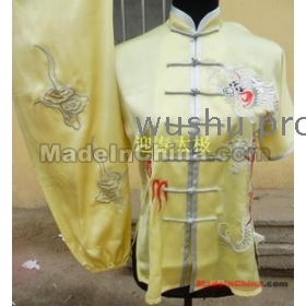 envío libre de la ropa del wushu con drangon plata y acabado