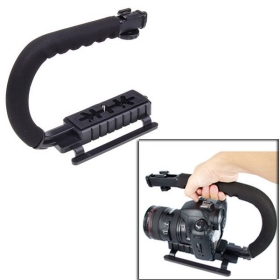 C Shape Flash Bracket Stand Grip Holder + W12 Led videolamp voor DV- camcorders DC DSLR camera zwart