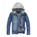 Men's casual cotton cowboy jacket / jean coat with removable hoodie free shipping 8JK17