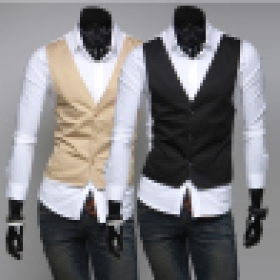 Ocasionales falsos slim fit 2013 hombres del resorte de dos piezas de las camisas de vestido del chaleco / la manga larga de los hombres camisas negras