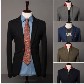 2013 suit autumn and winter buckle color block 5 Men collar casual suit