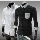 Wholesale - Men Cotton casual slim fit dress shirts / Men's Long Sleeve Shirt Color matching neck