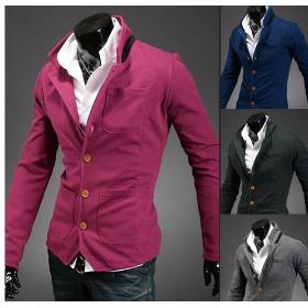 men's slim neckline color block decoration stand collar blazer 