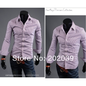 Мужская вскользь уменьшают подходящие рубашки / Мужская Рубашки с длинными рукавами полосой бесплатной доставкой