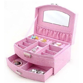 Free Shipping Double Drawer Wooden Velvet Jewellery Box Jewelry Case With Lock---4