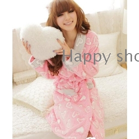 Men and women spring coral flocking home take fashion pajamas bathrobe lovers nightgown household to take