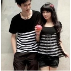 free   shipping New stripe joining together short sleeve round brought t-shirts han edition sweethearts outfit    