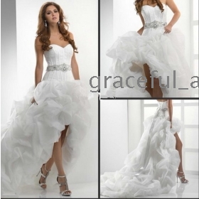  High Slae 2012 Sexy Hi-low  Gowns Organza Bubble Hem  Up Back Wedding Dresses