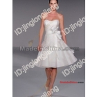 White a line strapless satin beading sash short wedding dress