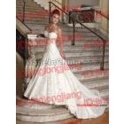 White a line strapless sweetheart beaded embroidery chapel train satin wedding dress