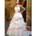 White A line Strapless Sweetheart Applique Beading Satin Wedding dress