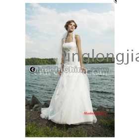 2012  Detachable Halter Assymetric Open Back Beach Wedding Dress