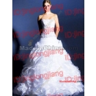 White Ball Gown Strapless Beading Embroidery Organza Satin Wedding Gown