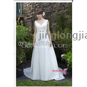 2012 A- ligne V- cou en perles Obtenu Sweep tour de taille / robe de mariage de train de brosse