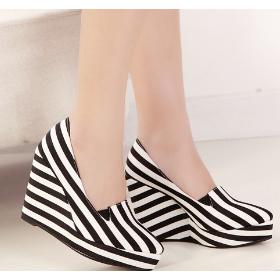 Free Shipping Wholesale New arrival fashion banquet super sweety elegance casual sexy slope striped pointed platform wedge shoes EU35-39
