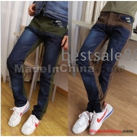 Free Shipping Wholesale Hot Sale Specials 2012 new hit color stitching Slim jeans men's trousers feet men pants