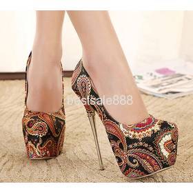 Free Shipping Wholesale New arrival hot sale fashion banquet summer sweety super embroidered national wind flowers platform heels shoes EU35-40