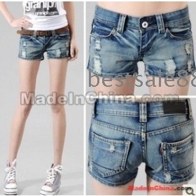 Free Shipping Wholesale Hot Sale Specials new fashion brand curling hole wild retro blue short lady shorts tide denim jeans shorts(without belt)