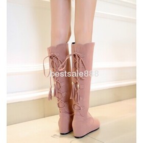 Free Shipping Wholesale New arrival Sexy fashion hot sale specials female luxury suede cross strap tassel elegant knight large size wedge boots EU34-43