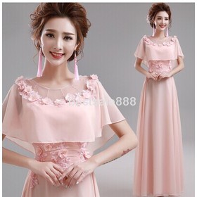 Free Shipping Wholesale New arrival hot sale fashion noble pink lace flowers toast dinner banquet wedding gown ceremonial evening dress
