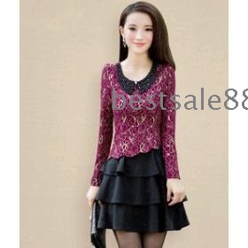 Free Shipping Wholesale new arrival fashion elegant Korean slim winter temperament lace package long-sleeved hip dress