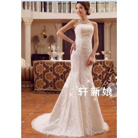 Free Shipping Wholesale New arrival hot sale fashion spike sweety palace straps lace up satin lace fishtail Slim wedding dress