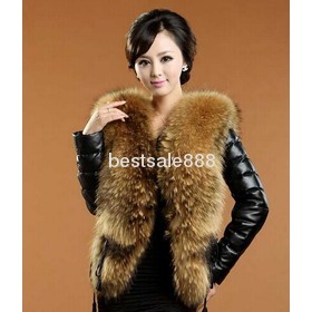 Free shipping Wholesale New arrival Fashion Hot Sale Specials female super genuine influx raccoon sheepskin leather fur black coat