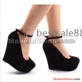 Free Shipping Wholesale New hot sale Sexy Special fashion suede buckle  muffin platform wedge shoes EU35-39