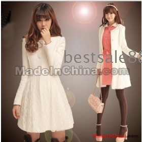 Free Shipping Wholesale wild Fashion 2012 women's Korean girl brand autumn winter new white sweety wool coat sleeve wool coats