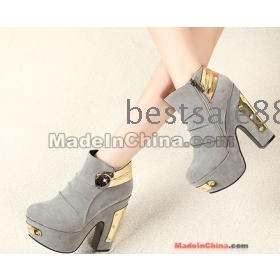 Free Shipping Wholesale New arrival winter suede metal buckle female fashion super tide runway platform ankle boots EU35-39