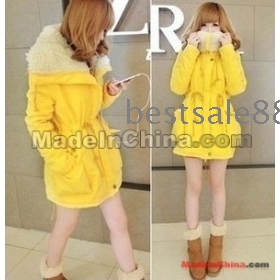 Free Shipping Wholesale Fashion 2013 female Korean girl brand winter new yellow sweety bright warm cotton sleeve wool coat