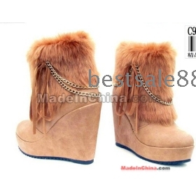 Free Shipping the newest noble luxury fashion slope bottom snow chain furry platform strappy wedge Ankle Boots EU35-39