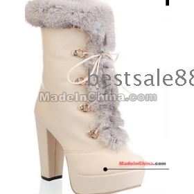Free Shipping Wholesale New luxury Sexy winter -up cashmere rabbit fur waterproof Taiwan cylinder Rhinestone ankle boots EU34-39