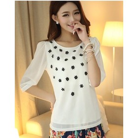 Free shipping Wholesale New arrival hot sale fashion special models sweety lace dimensional small flowers loose shirt